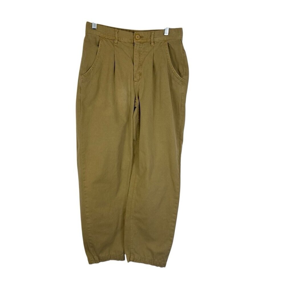 Free People Women's 0 Cotton Twill Jogger Pants Yellow‎ Tan Pleated